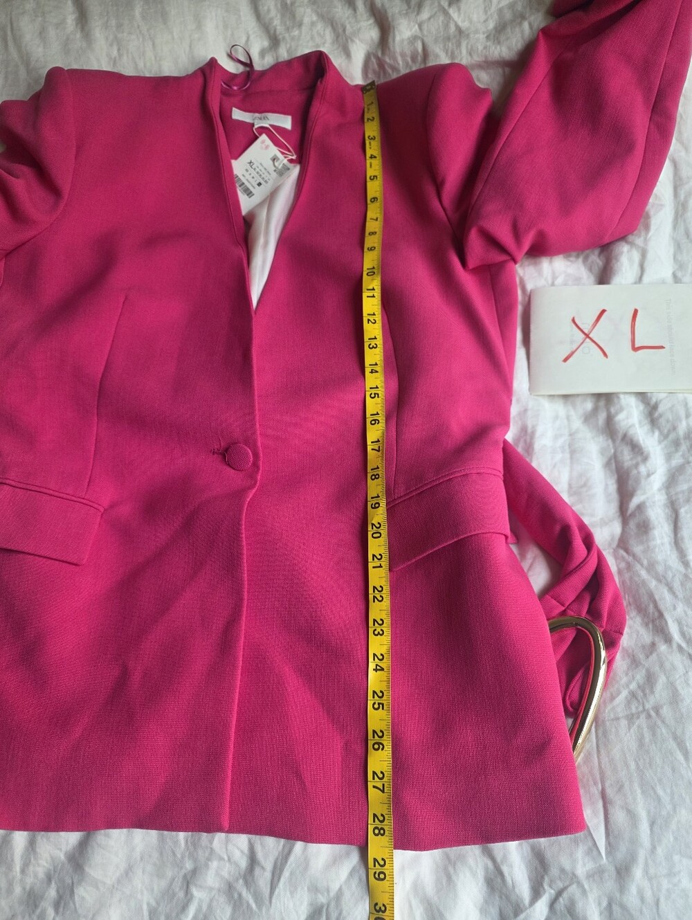 Zara Shoulder Pad Blazer With Buckle Belt Fuschia Bnwt - Picture 13 of 16